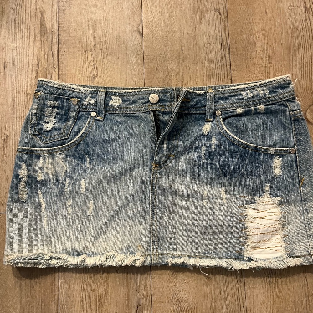 Younique Blue Distressed Mini Skirt